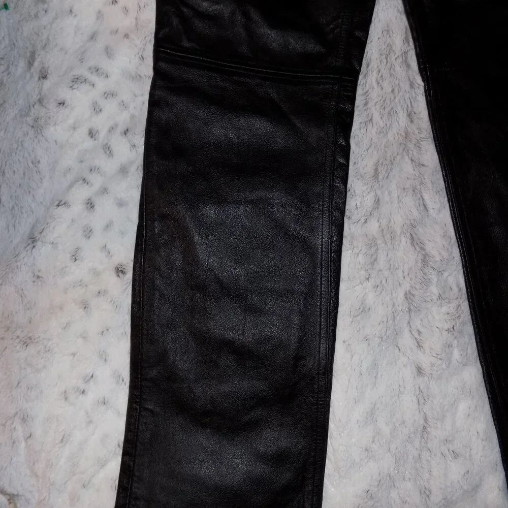 Tommy Hilfiger 100% Leather Straight Leg Pants - Black - Picture 11 of 14